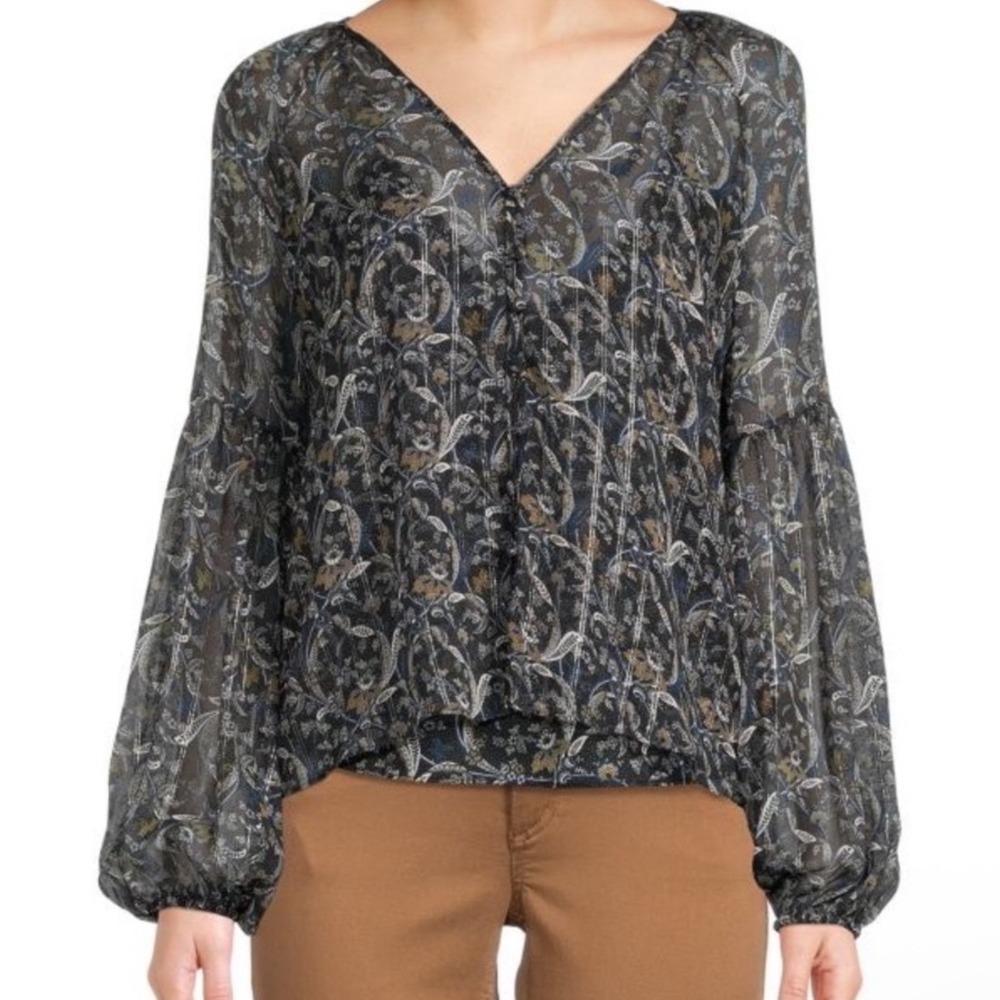 Veronica Beard Valentin Blue Paisley Silk Metallic Blouse Top Tank Liner Size 2
